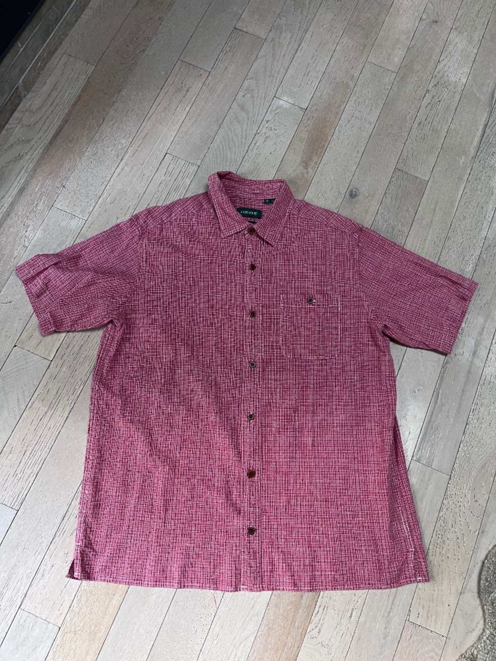 Orvis Button Down Shirt Men’s L Red Hemp Tencel Short Sleeve Lightweight Summer